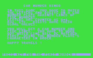 Car Number Bingo