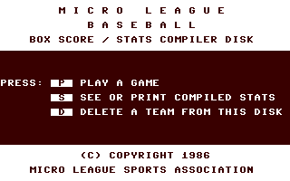 MicroLeague Baseball - Box Score Stats Compiler Disk