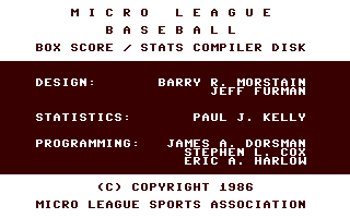 MicroLeague Baseball - Box Score Stats Compiler Disk