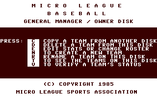 MicroLeague Baseball - General Manager Owner Disk